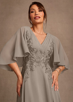 Azazie Tilda Mother of the Bride Dresses Taupe A-Line Lace Chiffon Dress image5