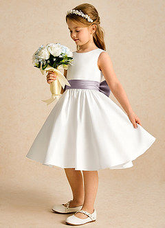 Azazie Sosie Flower Girl Dresses Ivory Dusk A-Line Pleated Matte Satin Dress image3