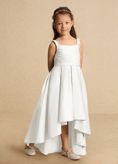 Azazie Kat vestidos de niña de las flores Vestido de Diamante Blanco de Satin Mate de Corte En A con Plisado image5