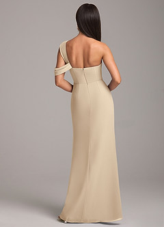 Azazie Wynter Bridesmaid Dresses Champagne Sheath Off the Shoulder Chiffon Dress image6