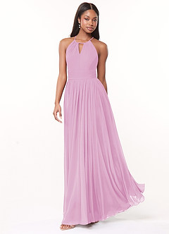 Azazie Cherish Vestidos de damas de honor Vestido de Rosa Caramelo de Gasa de Corte en A con Plisado image3