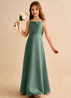 Azazie Joella Girls Formal Flower Girl Dresses Eucalyptus A-Line Pleated Matte Satin Dress image3