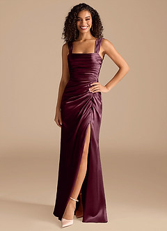 Azazie Jesaphine Bridesmaid Dresses Cabernet Sheath Bow Metallic Satin Dress image3