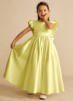 Azazie Piglette Blumenmädchenkleider A-Linie Schleifen Matte Satin Kleid Zitronensorbet image6