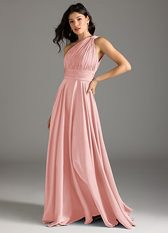 Azazie Charlize Jurken voor bruidsmeisjes Jurk van Stretch Satijn met A-lijn One-shoulder Poederroze image4