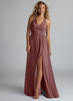 Azazie Kecia Final Sale Desert Rose A-Line V-Neck Stretch Chiffon Dress image4