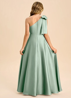 Azazie Penguin Junior Agave A-Line Bow Stretch Satin Dress image2