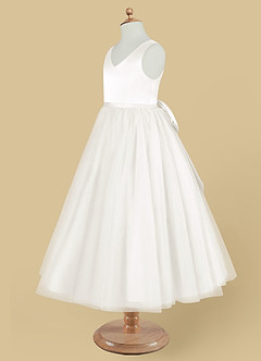 Azazie Marybell Flower Girl Dresses Ivory A-Line Bow Tulle Dress image7