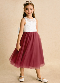 Azazie Lina Flower Girl Dresses Ivory Pomegranate Ball-Gown Lace Dress image3