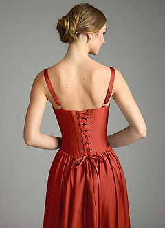 Azazie Evadina Vestidos de damas de honor Vestido de Óxido de Satén Elástico de Corte en A con Corsé image6