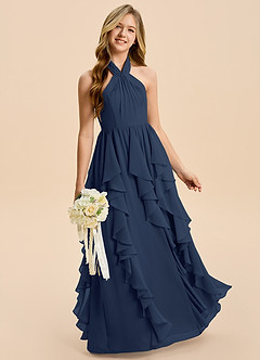 Azazie Daisy Junior Dark Navy A-Line Chiffon Dress image3