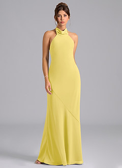 Azazie Velli 신부 들러리 드레스 인어 하이넥 쉬폰 바닥 길이 드레스 image6