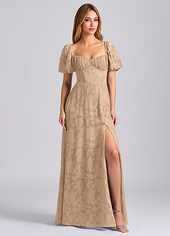 Azazie Mirian Robes de demoiselle d'honneur Robe Trapèze en Blumen-Burnout Encolure en Forme de Cœur Champagne image1
