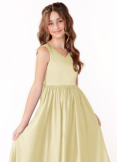 Azazie Hathaway Junior Vestido de Sorbete De Limón de Satén Elástico de Corte en A con Lazo image5