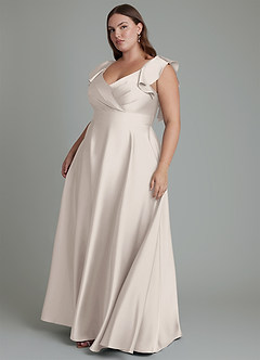 Azazie Leilani Bridesmaid Dresses White Alabaster A-Line Ruched Stretch Satin Dress image15