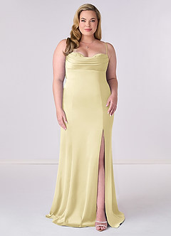 Barbie ♥ Azazie Bridesmaid Dresses Lemon Sorbet Mermaid Corset Stretch Satin Dress image6