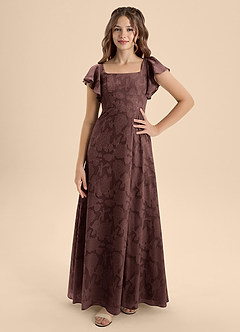 Azazie Bondi Junior Espresso A-Line Bow Floral Burnout Dress image4