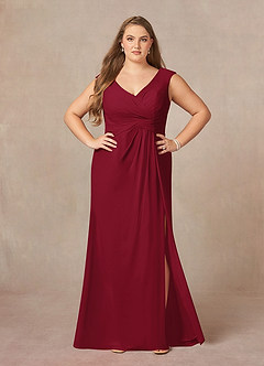 Azazie Sally Final Sale Burgundy A-Line V-Neck Pleated Chiffon Dress image8