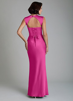 Azazie Lumia Robes de demoiselle d'honneur Robe Fourreau en Satin extensible Corset Fuchsia image2