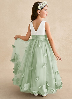 Azazie Vi Flower Girl Dresses Dusty Sage A-Line Sleeveless Tulle Dress image1