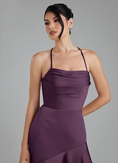 Azazie Jaslene Bridesmaid Dresses Plum A-Line Corset Stretch Satin Dress image3