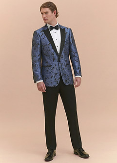 front Samuel Dusty Blue Floral Jacquard Peak Lapel Tuxedo Jacket