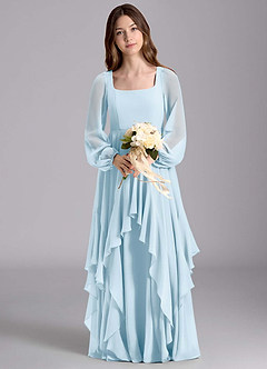 Azazie Clara Junior Sky Blue A-Line Blouson Chiffon Dress image7