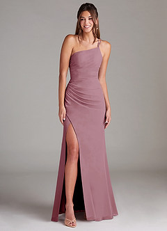 Azazie Eren Bridesmaid Dresses Vintage Mauve Sheath One Shoulder Chiffon Dress image3
