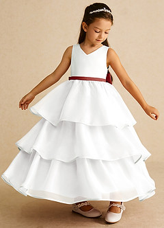 Azazie Sweetums vestidos de niña de las flores Vestido de Marfil Terracotta de Organza de Corte En A con Lazo image4