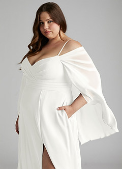 Azazie Cienna Brautjungfernkleider A-Linie Langarm Chiffon Kleid Weiß image11