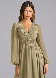 Azazie Palerma Brautjungfernkleider A-Linie Langarm Chiffon Kleid Moosgrün image6
