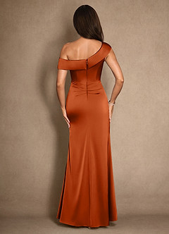 Azazie Hamptons Mother of the Bride Dresses Burnt Orange A-Line Pleated Stretch Satin Dress image2