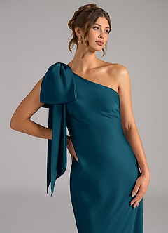 Azazie Capri Brautjungfernkleider Meerjungfrau-Linie One-Shoulder Stretch-Satin Kleid Tintenblau image5