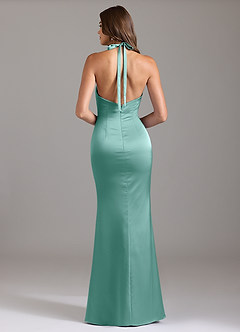 Azazie Valerie Bridesmaid Dresses Aqua Mermaid Pleated Stretch Satin Dress image2