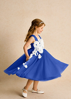 Azazie Dovey Abiti da Ragazza di Fiori Abito Principessa in Tulle Fiocco Blu Reale image5