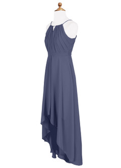 Azazie Oaklynn Junior Robe Trapèze en Mousseline de soie Plissée Bleu Orageux image8