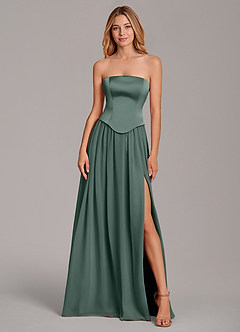 Azazie Cadence Suknie dla druhen Linia A Gorset Satyna elastyczna Do ziemi Sukienka image5