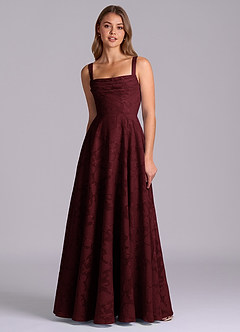 Azazie Shaude Bridesmaid Dresses Cabernet A-Line Pleated Floral Burnout Dress image6