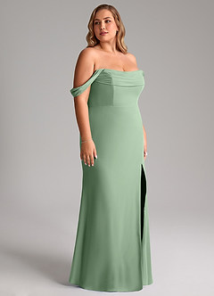 Azazie Saige Vestidos de damas de honor Vestido de Matcha de Gasa de Corte en A Convertible con Vestidos sin tirantes image12