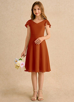 Azazie Narin Girls Formal Flower Girl Dresses Paprika A-Line with Sleeves Chiffon Dress image3