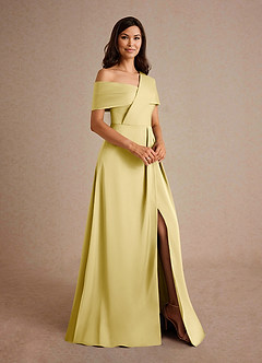 Azazie Milton Klänningar till brudens mor Klänning A-Line i Stretch Satin Plisserad Citronsorbet image6