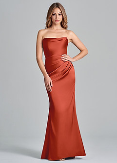 Azazie Olea 신부 들러리 드레스 인어 스트랩리스 스트레치 새틴 바닥 길이 드레스 image1