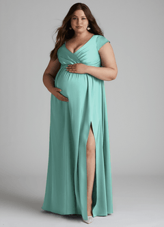 Azazie Allessia Gravid brudtärna klänningar Klänning A-Line Plisserad Golvlängd Stretch Satin image11