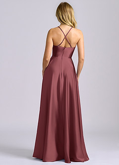 Azazie Truce Bridesmaid Dresses Merlot A-Line Stretch Satin Dress image2