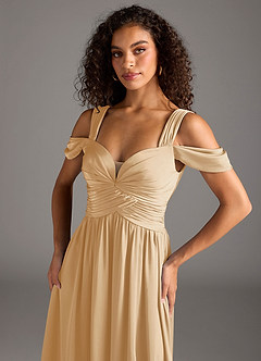 Azazie Lianne Brautjungfernkleider A-Linie Schulterfrei Stretch-Satin Kleid Gold image9