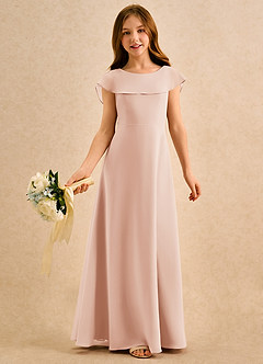 Azazie Kittie Girls Formal Robe Demoiselle D'honneur Fillette Robe Trapèze en Mousseline de soie Rose Anglais image1