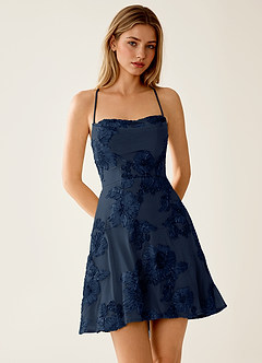 Lysandra Navy Blau Stretch-Minikleid mit 3D-Blumen-Korsett image4