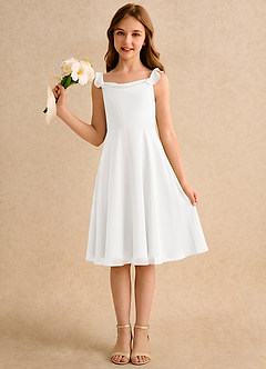 Azazie Pup Flower Girl Dresses Ivory A-Line Pleated Chiffon Dress image1
