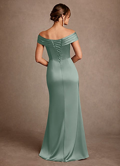Azazie Bedford Mère de la mariée Robes Robe Fourreau en Satin extensible Plissé Sauge D'argent image3
