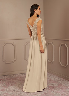 Azazie Amethyst Mother of the Bride Dresses Champagne A-Line V-Neck Sequins Chiffon Dress image5